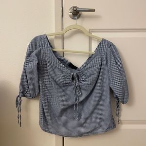Blue gingham off the shoulder top